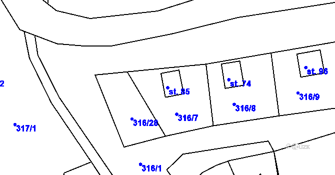 Parcela st. 85 v KÚ Hradiště nad Berounkou, Katastrální mapa