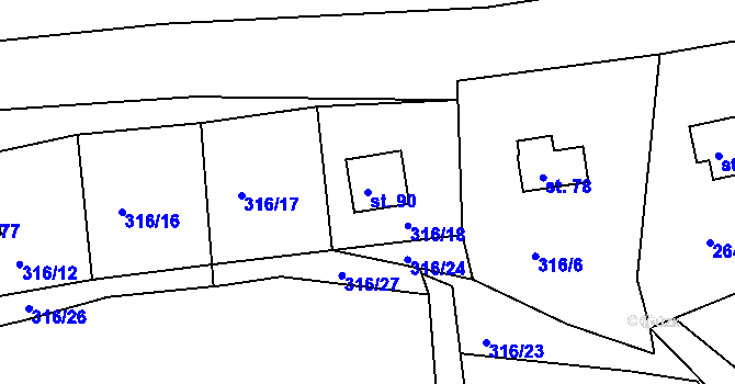 Parcela st. 90 v KÚ Hradiště nad Berounkou, Katastrální mapa