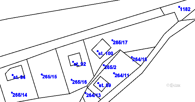 Parcela st. 100 v KÚ Hradiště nad Berounkou, Katastrální mapa