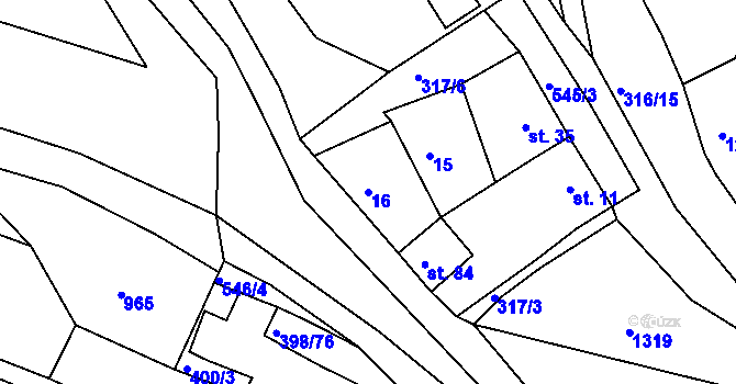 Parcela st. 16 v KÚ Hradiště nad Berounkou, Katastrální mapa
