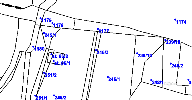 Parcela st. 246/3 v KÚ Hradiště nad Berounkou, Katastrální mapa