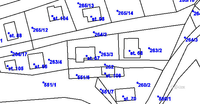 Parcela st. 263/3 v KÚ Hradiště nad Berounkou, Katastrální mapa