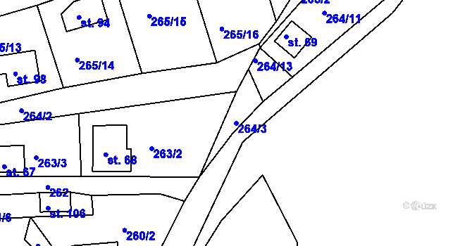 Parcela st. 264/3 v KÚ Hradiště nad Berounkou, Katastrální mapa