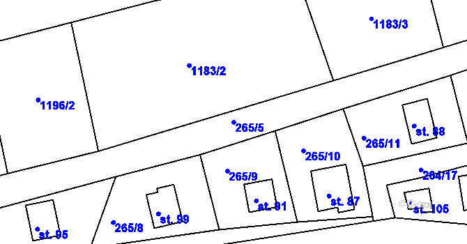 Parcela st. 265/5 v KÚ Hradiště nad Berounkou, Katastrální mapa