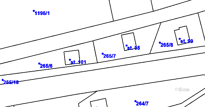 Parcela st. 265/7 v KÚ Hradiště nad Berounkou, Katastrální mapa