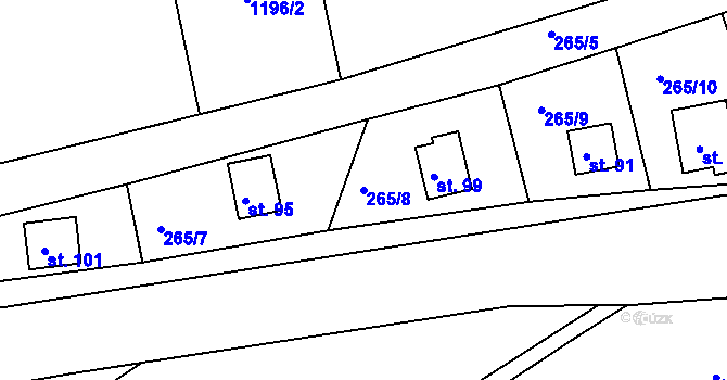 Parcela st. 265/8 v KÚ Hradiště nad Berounkou, Katastrální mapa