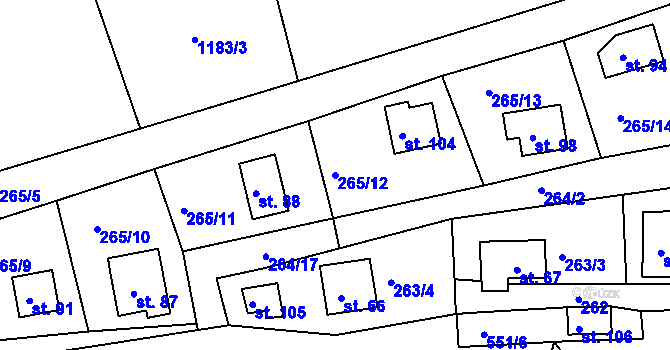 Parcela st. 265/12 v KÚ Hradiště nad Berounkou, Katastrální mapa