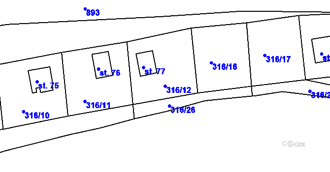 Parcela st. 316/12 v KÚ Hradiště nad Berounkou, Katastrální mapa