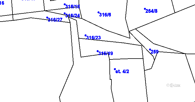 Parcela st. 316/19 v KÚ Hradiště nad Berounkou, Katastrální mapa