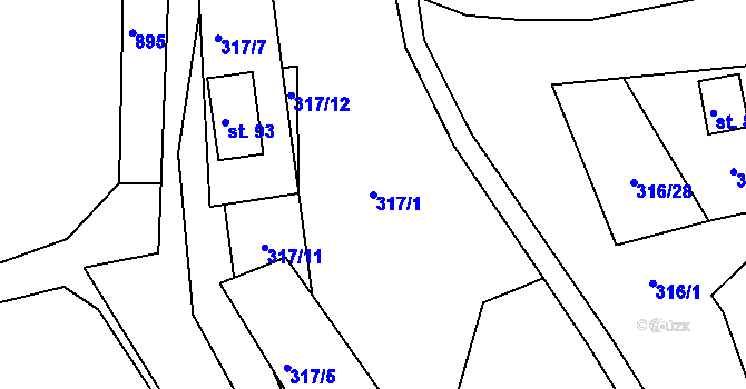 Parcela st. 317/1 v KÚ Hradiště nad Berounkou, Katastrální mapa