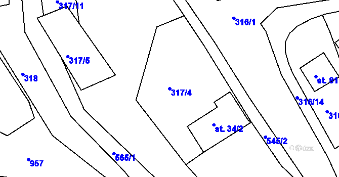 Parcela st. 317/4 v KÚ Hradiště nad Berounkou, Katastrální mapa