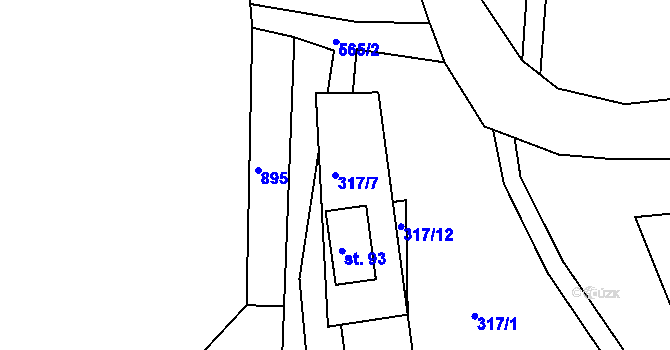 Parcela st. 317/7 v KÚ Hradiště nad Berounkou, Katastrální mapa