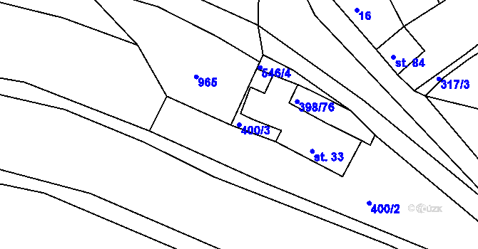 Parcela st. 400/3 v KÚ Hradiště nad Berounkou, Katastrální mapa