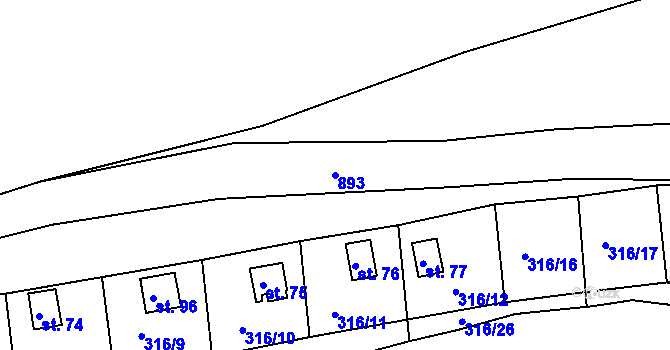 Parcela st. 893 v KÚ Hradiště nad Berounkou, Katastrální mapa