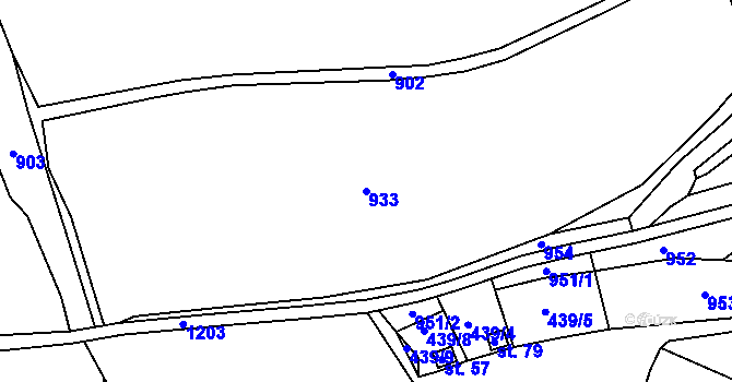 Parcela st. 933 v KÚ Hradiště nad Berounkou, Katastrální mapa