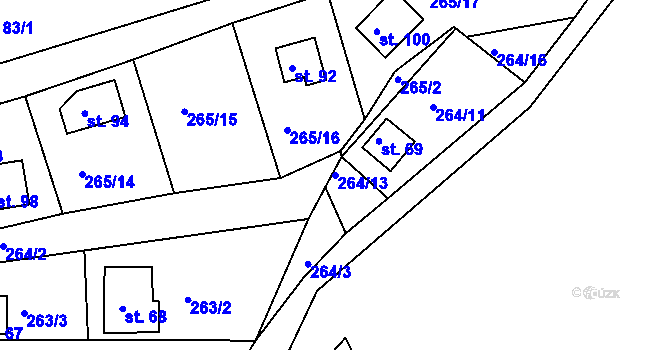 Parcela st. 264/13 v KÚ Hradiště nad Berounkou, Katastrální mapa