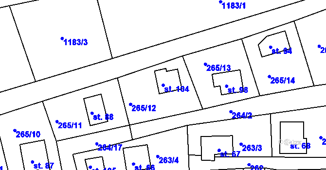 Parcela st. 104 v KÚ Hradiště nad Berounkou, Katastrální mapa