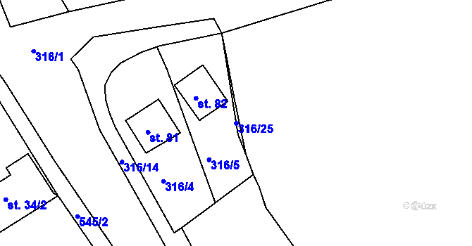 Parcela st. 316/25 v KÚ Hradiště nad Berounkou, Katastrální mapa