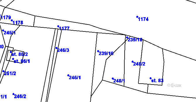 Parcela st. 239/16 v KÚ Hradiště nad Berounkou, Katastrální mapa