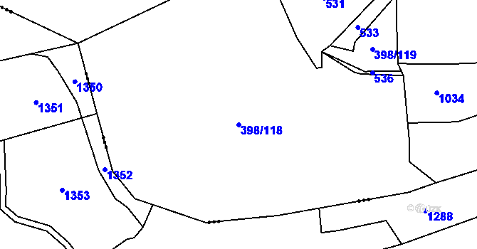 Parcela st. 398/118 v KÚ Hradiště nad Berounkou, Katastrální mapa