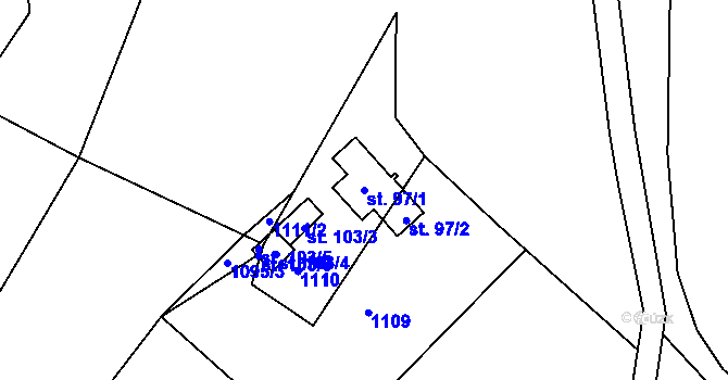 Parcela st. 97/1 v KÚ Hradiště nad Berounkou, Katastrální mapa