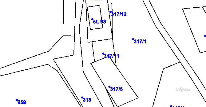 Parcela st. 317/11 v KÚ Hradiště nad Berounkou, Katastrální mapa