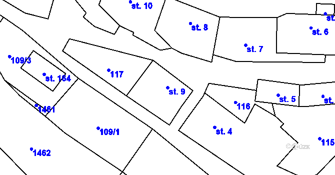Parcela st. 9 v KÚ Podmokly nad Berounkou, Katastrální mapa