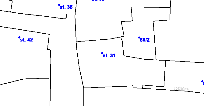 Parcela st. 31 v KÚ Podmokly nad Berounkou, Katastrální mapa