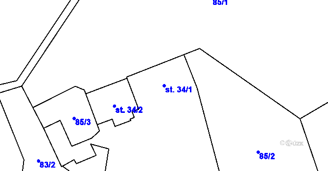 Parcela st. 34/1 v KÚ Podmokly nad Berounkou, Katastrální mapa