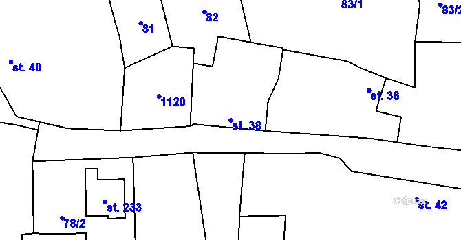 Parcela st. 38 v KÚ Podmokly nad Berounkou, Katastrální mapa