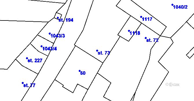 Parcela st. 73 v KÚ Podmokly nad Berounkou, Katastrální mapa