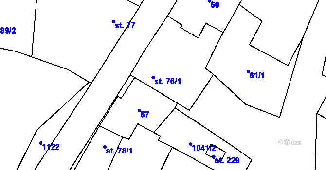 Parcela st. 76/1 v KÚ Podmokly nad Berounkou, Katastrální mapa