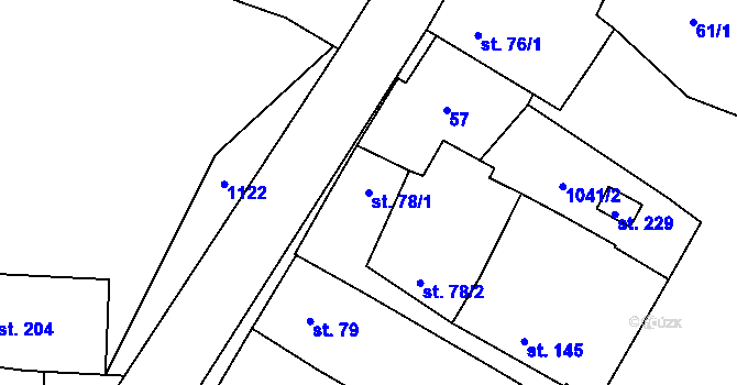 Parcela st. 78/1 v KÚ Podmokly nad Berounkou, Katastrální mapa