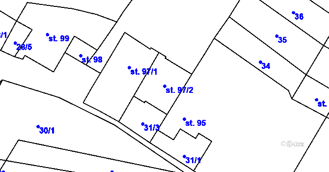 Parcela st. 97/2 v KÚ Podmokly nad Berounkou, Katastrální mapa