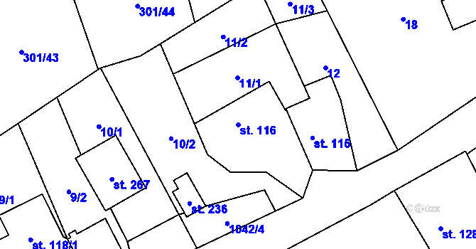 Parcela st. 116 v KÚ Podmokly nad Berounkou, Katastrální mapa