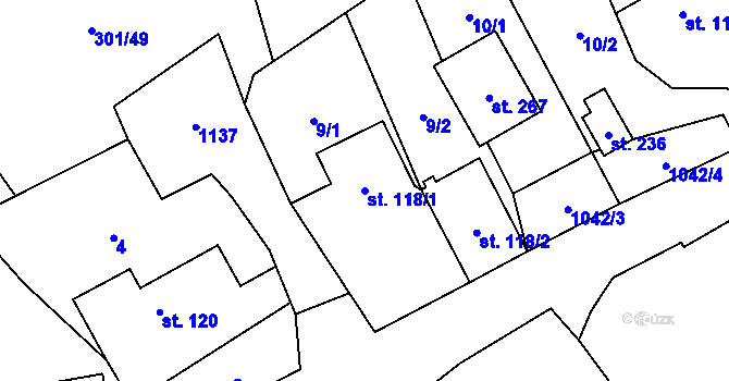 Parcela st. 118/1 v KÚ Podmokly nad Berounkou, Katastrální mapa