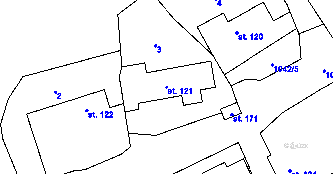 Parcela st. 121 v KÚ Podmokly nad Berounkou, Katastrální mapa