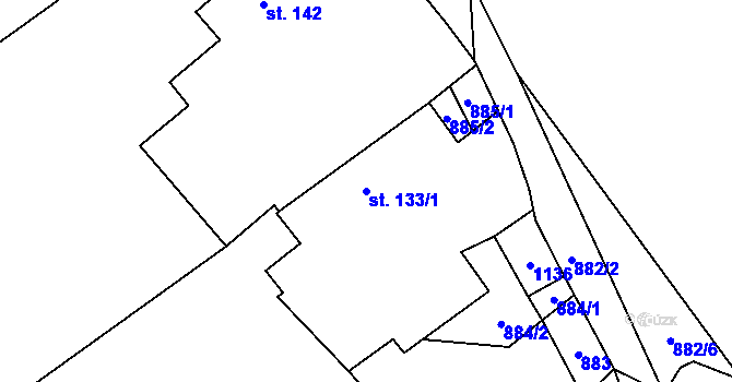 Parcela st. 133/1 v KÚ Podmokly nad Berounkou, Katastrální mapa