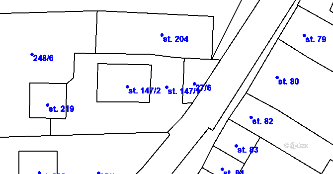 Parcela st. 147/1 v KÚ Podmokly nad Berounkou, Katastrální mapa