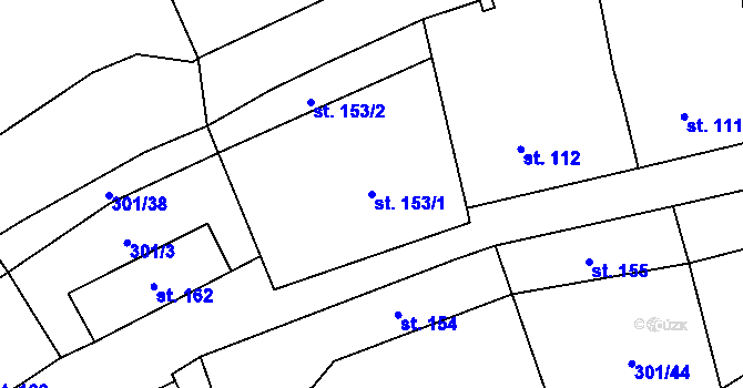 Parcela st. 153/1 v KÚ Podmokly nad Berounkou, Katastrální mapa