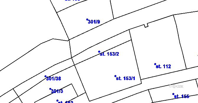 Parcela st. 153/2 v KÚ Podmokly nad Berounkou, Katastrální mapa