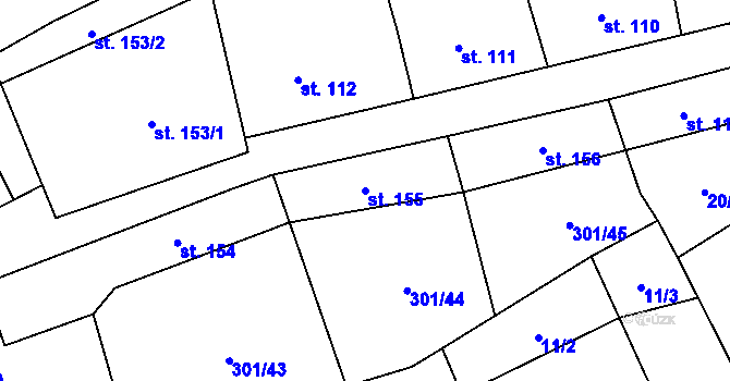 Parcela st. 155 v KÚ Podmokly nad Berounkou, Katastrální mapa