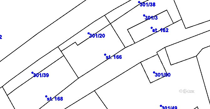 Parcela st. 166 v KÚ Podmokly nad Berounkou, Katastrální mapa