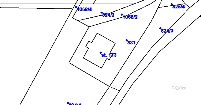 Parcela st. 173 v KÚ Podmokly nad Berounkou, Katastrální mapa