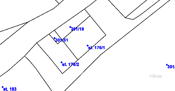 Parcela st. 176/1 v KÚ Podmokly nad Berounkou, Katastrální mapa