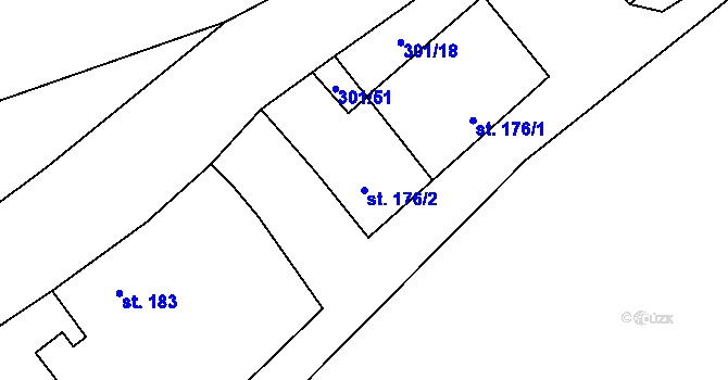 Parcela st. 176/2 v KÚ Podmokly nad Berounkou, Katastrální mapa