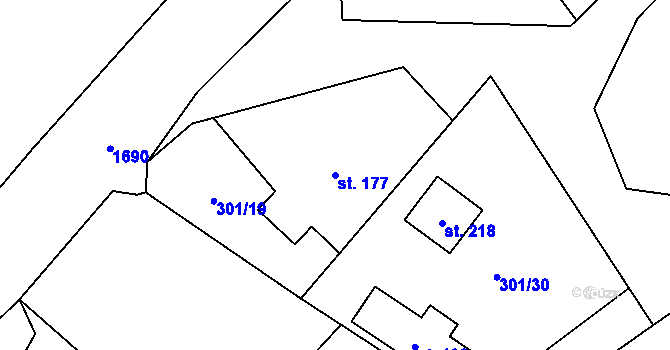 Parcela st. 177 v KÚ Podmokly nad Berounkou, Katastrální mapa