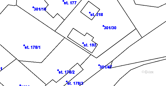 Parcela st. 192 v KÚ Podmokly nad Berounkou, Katastrální mapa