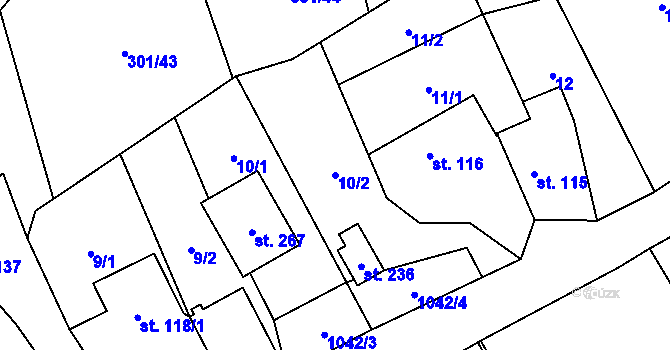 Parcela st. 10/2 v KÚ Podmokly nad Berounkou, Katastrální mapa