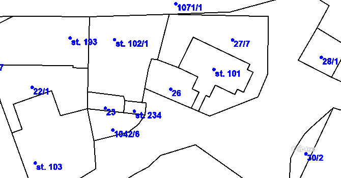 Parcela st. 26 v KÚ Podmokly nad Berounkou, Katastrální mapa